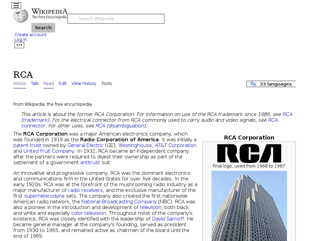 RCA homepage